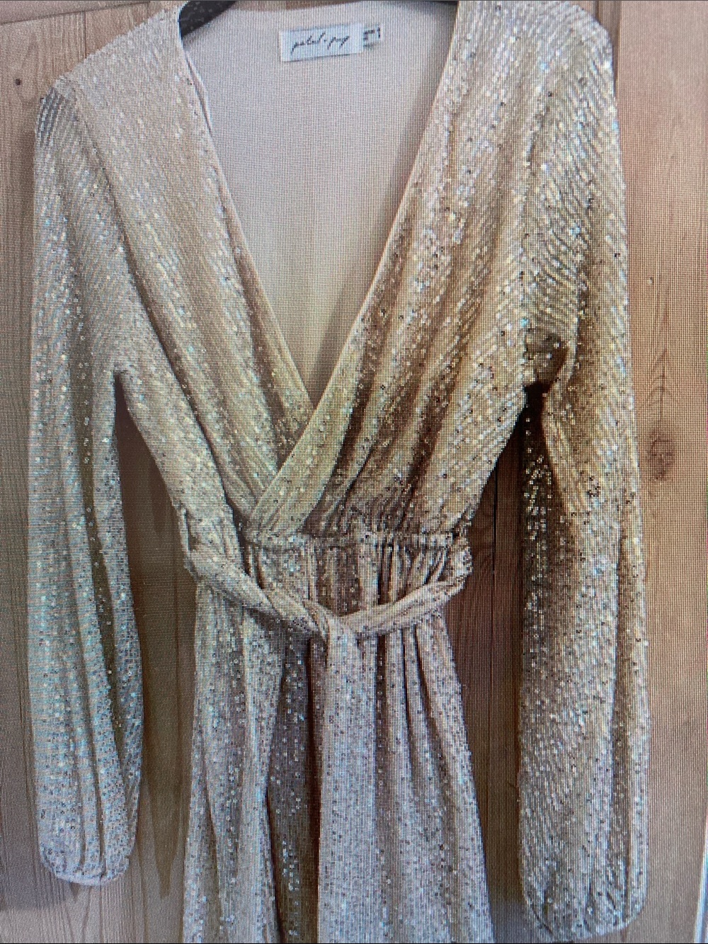 Sequin Wrap Dress in Champagne